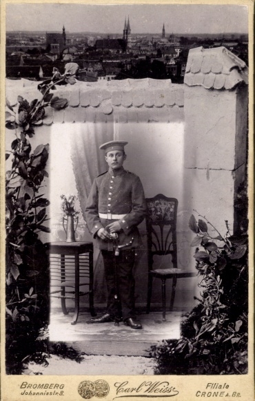 Photo Bydgoszcz Bromberg West Prussia, German soldier in uniform, Dragoon Regt. 3, standing portrait
