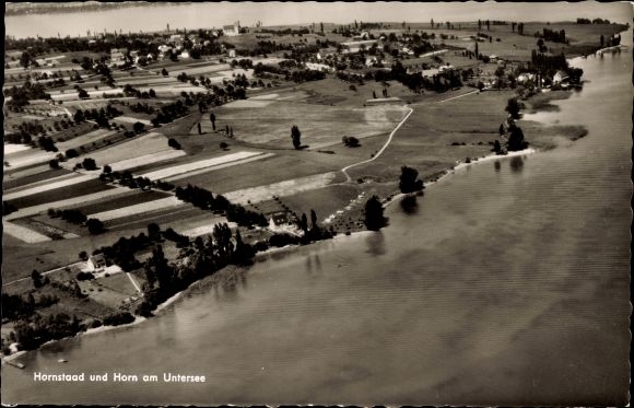 Postcard Horn Gaienhofen on Lake Constance, Hornstaad, Untersee, aerial view
