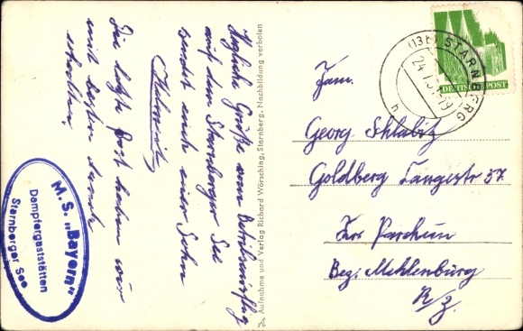 Postcard Motorschiff Bavaria on Lake Starnberg