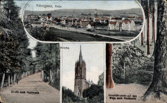 Ak Königsee in Thüringen, Straße nach Paulinzella, Kirche