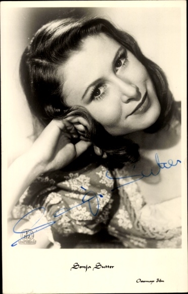 Postcard actress Sonja Sutter, portrait, The Silence in the Forest, autograph