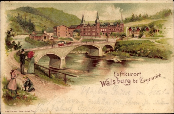 Chromo-Litho Walsburg Eßbach in Thuringia, bridge, panorama