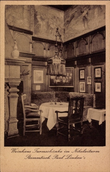 KP Lutherstadt Eisenach Turyngia, Weinhaus Turmschänke w Nikolaiturm, Stammtisch Paul Lindau