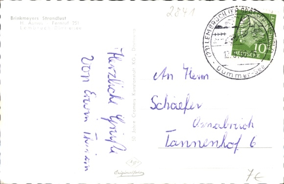 Postcard Lembruch am Dümmersee, Brinkmeyers Strandlust, jetty, boat Lower Saxony