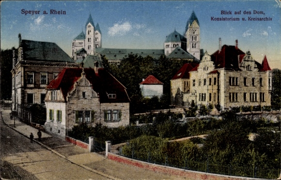 Ak Speyer am Rhein, Blick auf den Dom, Konsistorium, Kreisarchiv, historische Architektur