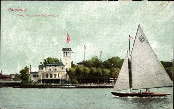 PC Hamburg North Uhlenhorst, Uhlenhorster ferry house, sailing boat, lake
