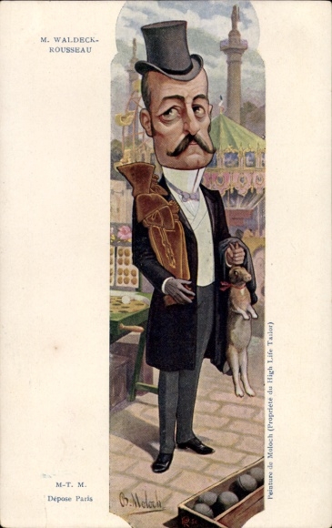 Kunstenaar Ak Moloch, B., Franse politicus Pierre Waldeck-Rousseau, Dreyfus-affaire, karikatuur