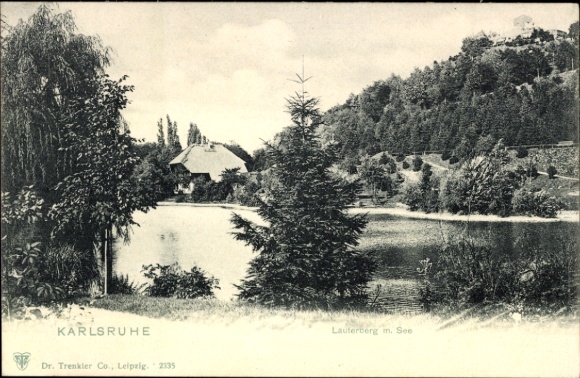 Ak Karlsruhe in Baden, Landschaft mit See, Bäume, Haus, Karlsruhe