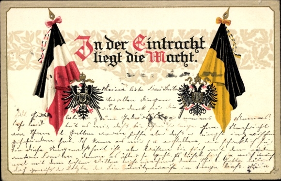 Coat of arms Chromo-Litho In unity lies power, flags