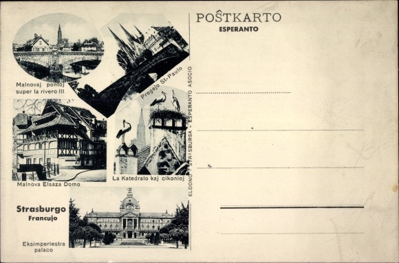 Postcard Strasbourg Strasbourg Alsace Bas Rhin, Esperanto, Palace, Cathedral, Malnova Elsaza Domo