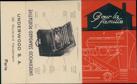 Postcard typewriter, Underwood Standard Portative, secretary