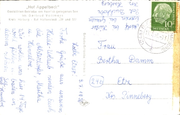 Postcard Hollenstedt, Harburg district, Hof Apfelbeck am See, owner Gertrud Vollmers