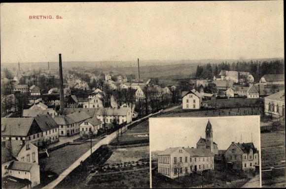 Postcard Bretnig Hauswalde Großröhrsdorf in Saxony, long shot, church