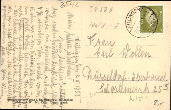 Postcard Willingen Upland in Hesse, Hotel prince von Waldeck, winter view