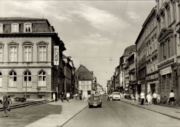 Postcard Mühlhausen in the Thuringian Unstrut Hainich district, Steinweg with post office, cinema, shops