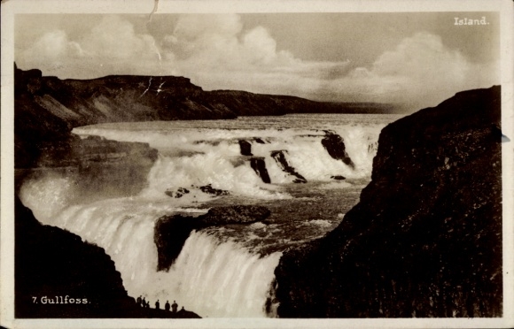 Wyspa KP Gullfoss, wodospad Gullfoss, dramatyczny krajobraz, ciemne skały