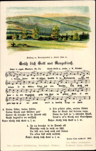 Song Postcard Günther, Anton, Ore Mountain dialect 24, Hello God my Arzgebirch, Keilberg