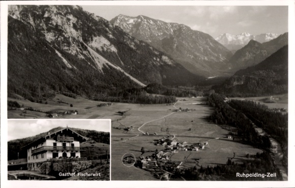 Postcard Zell Ruhpolding Bavaria, Gasthof Fischerwirt, Panorama