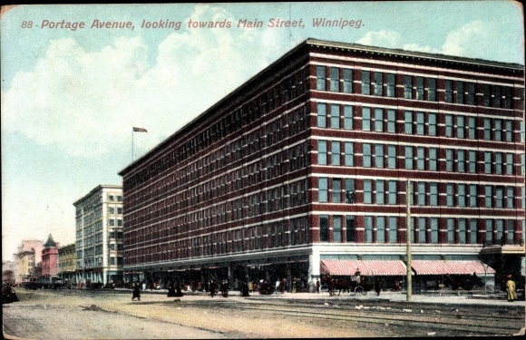 KP Winnipeg Manitoba Kanada, Portage Avenue, patrząc w kierunku Main Street