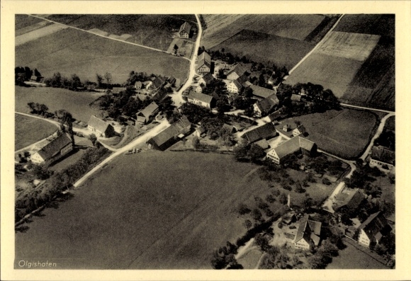 Postcard Olgishofen Kirchhaslach in Swabia, aerial photograph