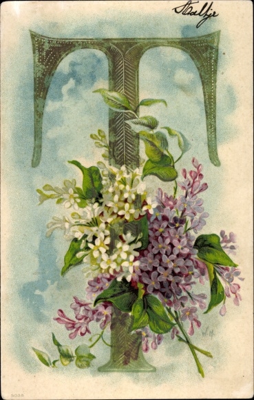 Embossing letters Postcard letter T, lilac