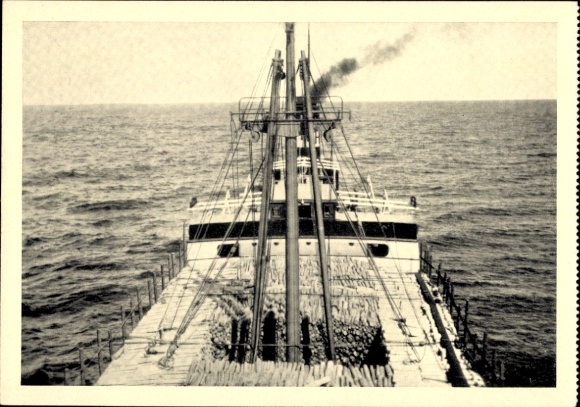 Ansichtkaartstoomboot Ernst Hugo Stinnes, lading papierhout, rederij Stinnes