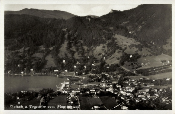 Ak Rottach Egern am Tegernsee Oberbayern, Wallberg, Luftaufnahme vom Tegernsee, Berge, Wohnhäuser
