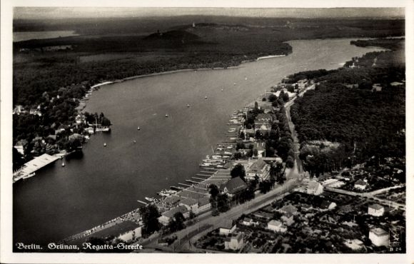 Ak Berlin Köpenick Grünau, Regattastrecke, Fliegeraufnahme