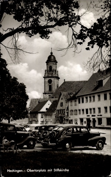 Postcard Hechingen in the Zollernalb district, Obertorplatz, Collegiate Church