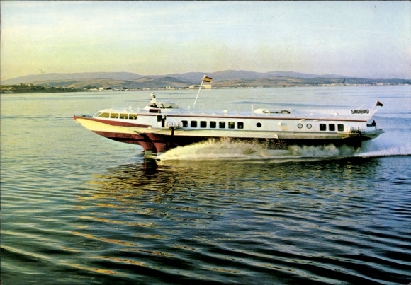 Postcard motorboat Sindibad in motion