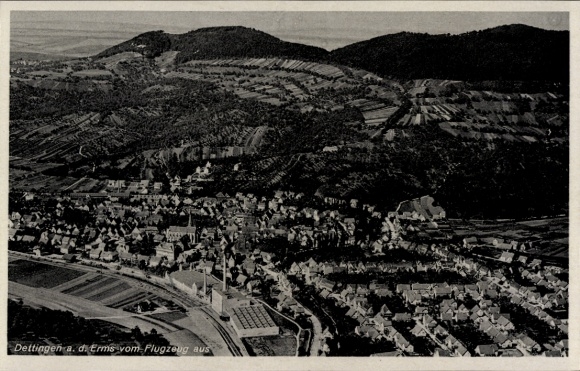 Postcard Dettingen an der Erms, aerial photograph