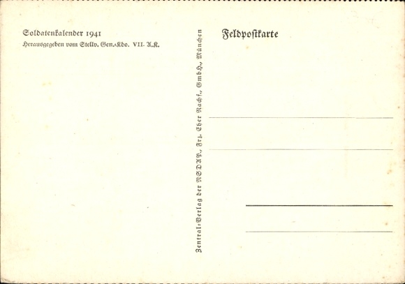Artist Postcard Scharf, Fourdrinoy Somme, water tower, Wehrmacht soldiers, soldiers calendar 1941, II WW