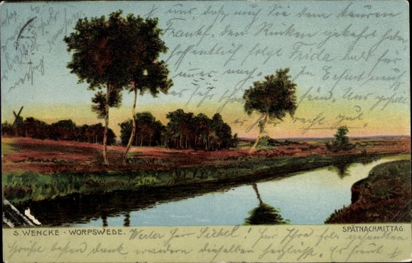 Artist Postcard Wencke, S., Worpswede in Lower Saxony, late afternoon
