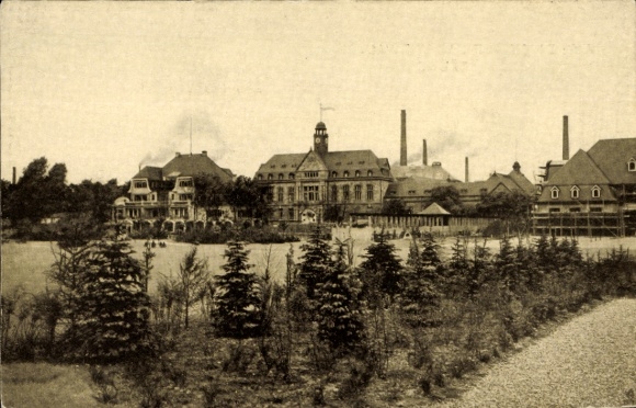 Postcard Leverkusen, paint factories formerly Friedr. Bayer & Co., administration building