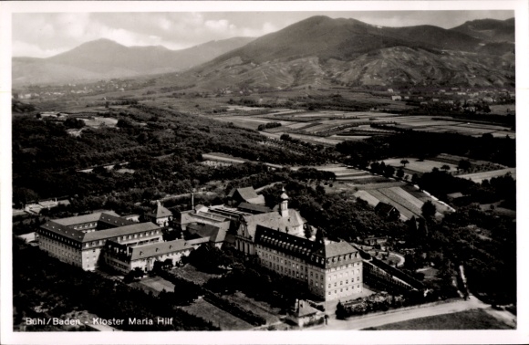 Postcard Bühl in Baden Schwarzwald, aerial photograph, Maria Hilf Monastery
