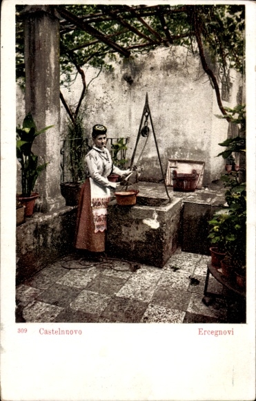 Postcard Castelnovo, Ercegnovi, woman in traditional costume