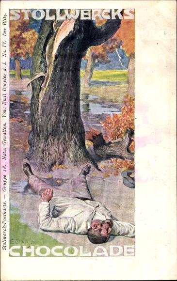 Jugendstil Künstler Ak Doepler, Emil, Reklame, Stollwerck Gruppe 18, Naturgewalten No. IV, Der Blitz