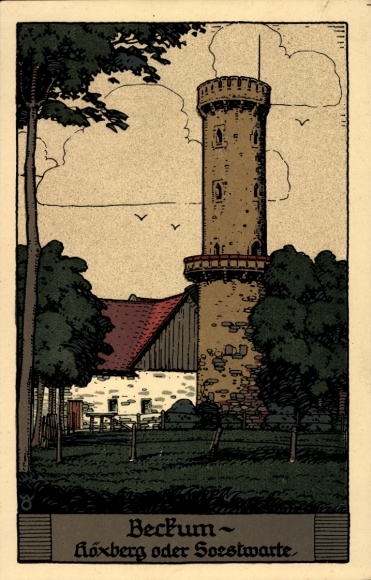 Steindruck Ak Beckum in Westfalen, Höxberg, Soestwarte