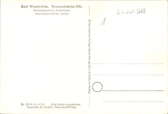 Postcard Trommetsheim Alesheim an der Altmühl Middle Franconia Bavaria, aerial photograph
