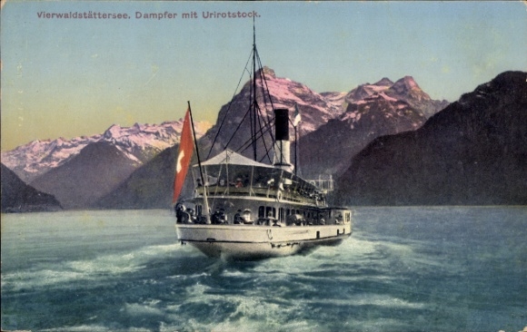 Postcard steamer with Urirotstock, Lake Lucerne