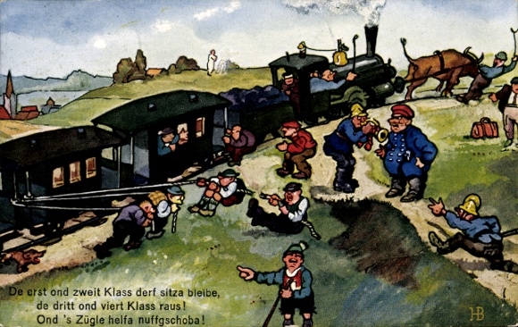 Künstler Ak Bahndorf, Heribert, Schwäbische Eisenbahn