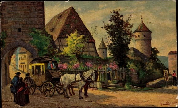Artist PC Zeltner, Rothenburg ob der Tauber Middle Franconia, Klingentor, stagecoach