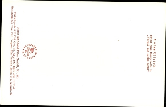 Postcard actress Luise Ullrich, don&#39;t forget love, portrait