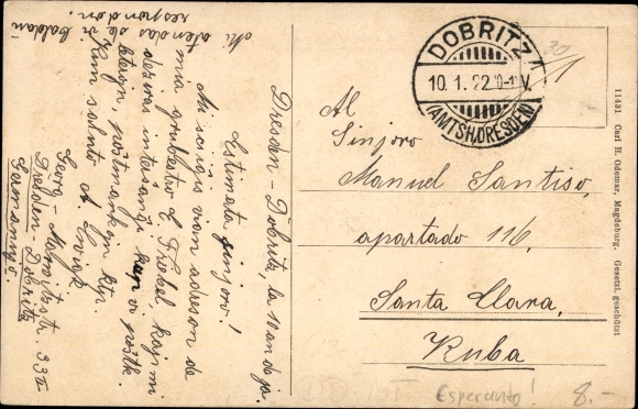 Passepartout Postcard Dresden Zentrum Altstadt, Altmarkt, Best regards, Esperanto