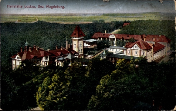 Ak Lostau Möser, Blick auf die Heilstätte, Waldgebiet