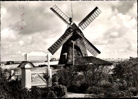 Ak Insel Amrum in Nordfriesland, Windmühle stillgelegt, jetzt Heimatmuseum