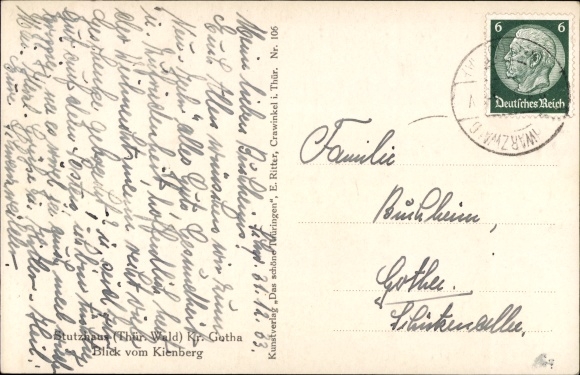 Postcard Stutzhaus Luisenthal in the Thuringian Forest, view from Kienberg