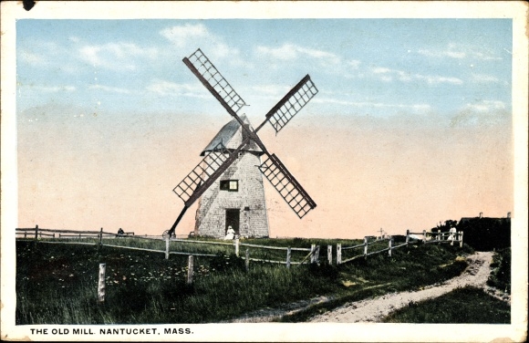Postcard Nantucket Massachusetts USA, old windmill