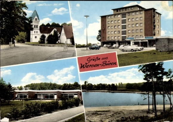 Ak Wersen Büren in Westfalen, Kerk, Berliner Platz, Kleuterschool, Attersee