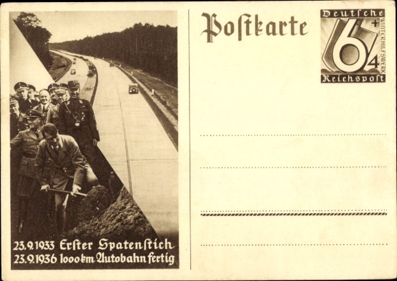 Ganzsachen Ak Hitler, Autobahn, Erster Spatenstich 23.9.1933